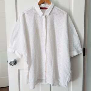 Marina Sport Oversized White Eyelet Boxy Button Up Dolman Sleeve Shirt Size 14